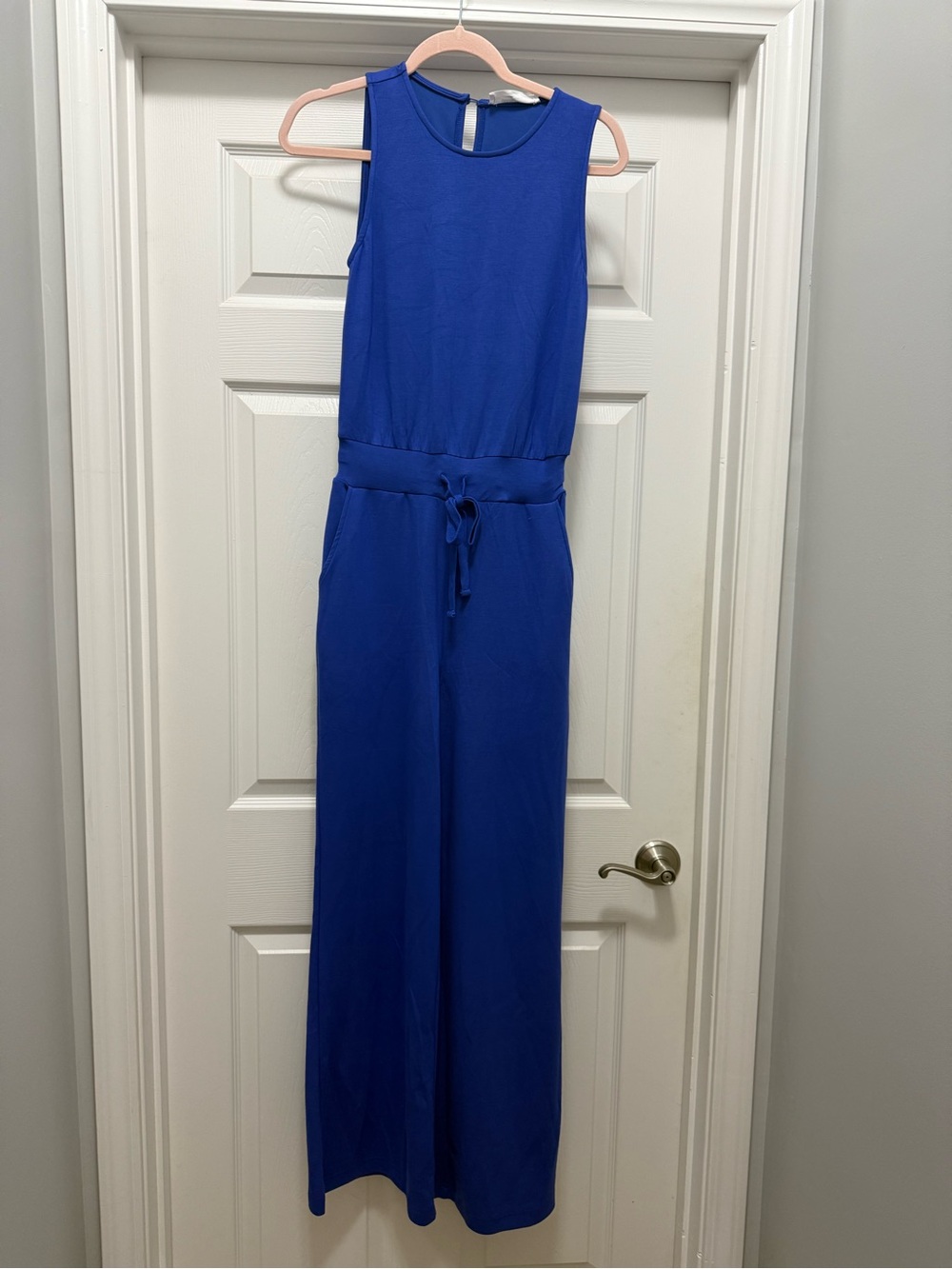 Double Zero Sleeveless Cobalt Blue Tie-Waist Jumpsuit
